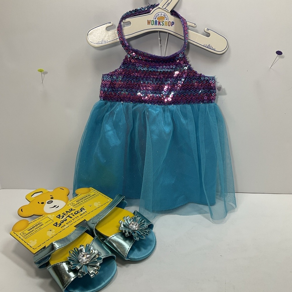 Build a bear fancy party dress teal &‎ purple sequins,silk,tulle NEW Shoes